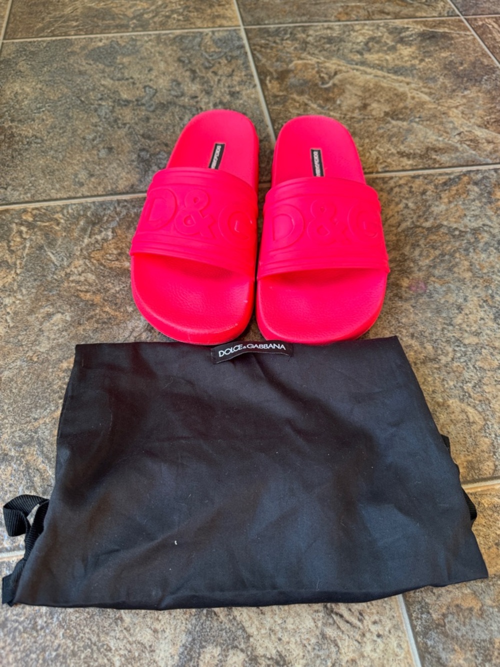 Dolce & Gabbana Rubber Logo Slip-On Pool Slides- Pink, Women’s Size 38/8